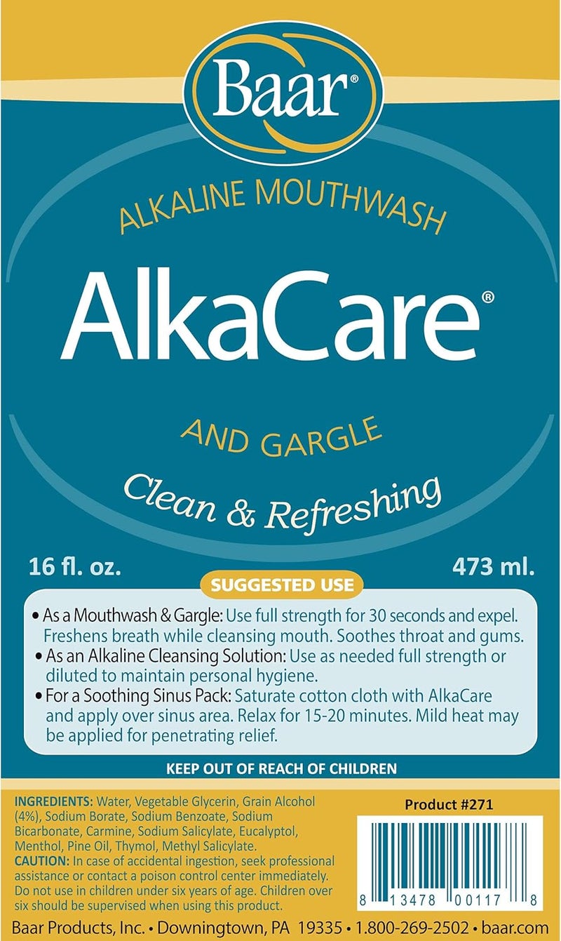 Baar AlkaCare Alkaline Mouthwash & Gargle, 16 Oz - Clean & Refreshing Formula - Image 2